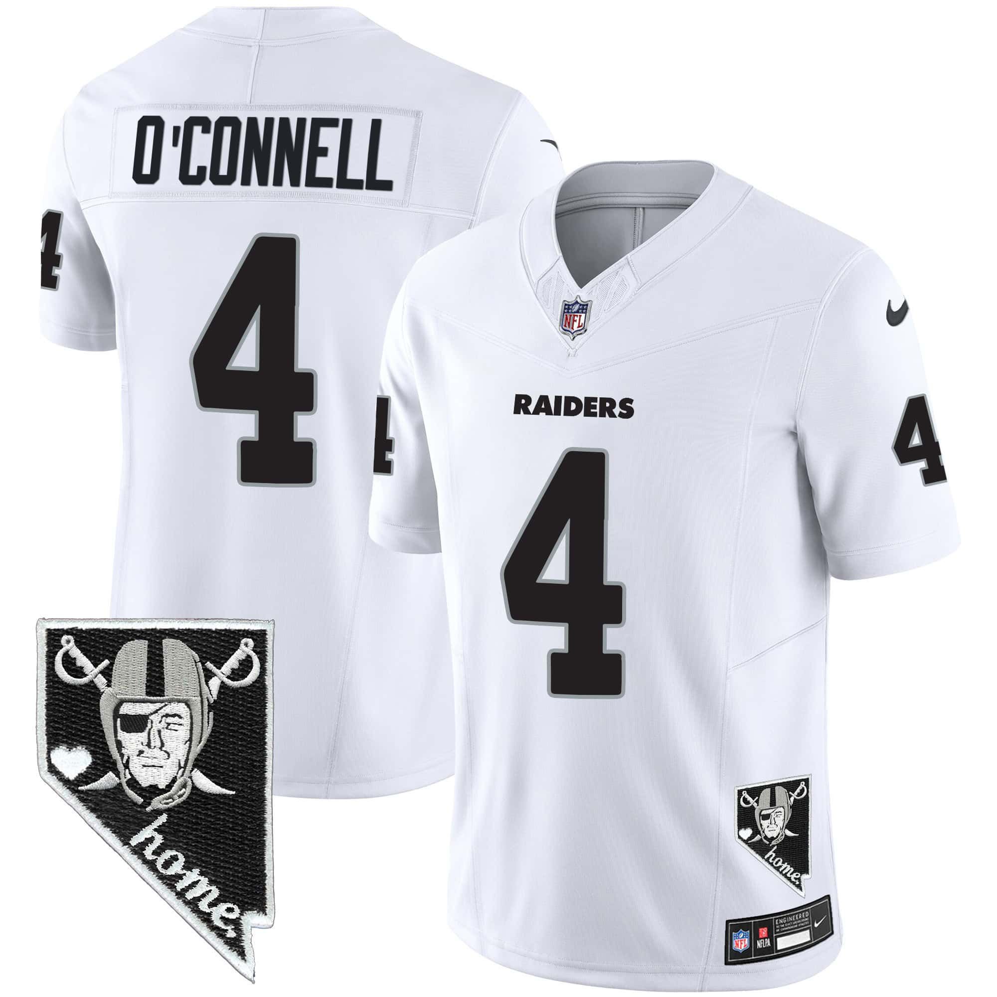 Men Oakland Raiders #4 OConnell White 2024 Nike Nevada Home Patch Vapor NFL Jersey